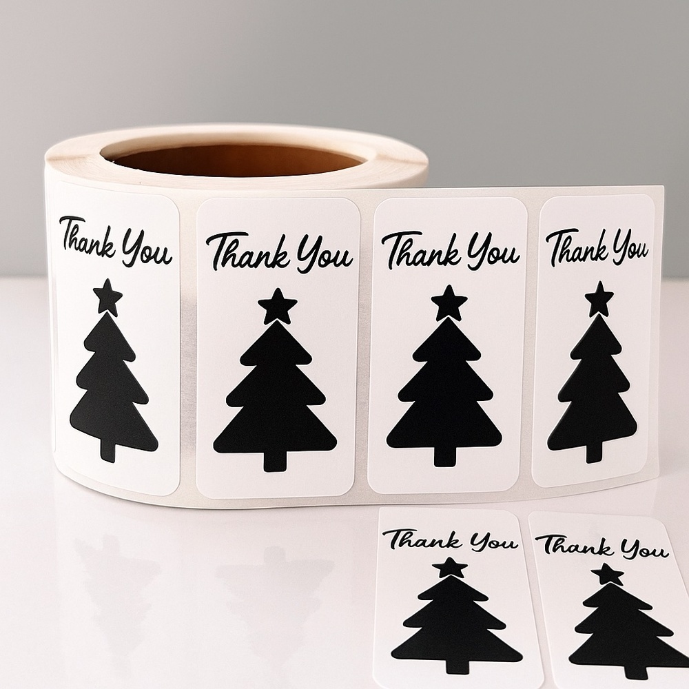 Christmas Thank You Stickers – Holiday Tree Design – Small Business Packaging